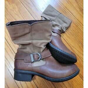 BOGS Boots Womens 6 Carly Mid Calf Pull On Riding Boot Brown Leather Heels